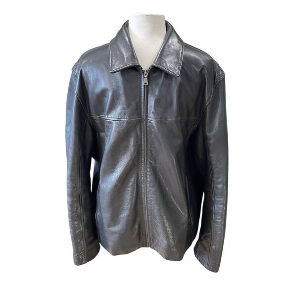 Hathaway Black Leather Bomber Biker Jacket Men’s Size XL In Excellent Condition - Picture 1 of 16